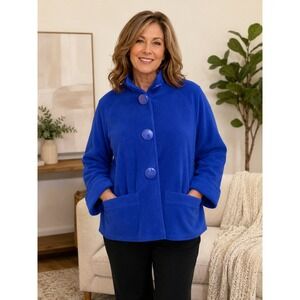 Outerwear by Lisa Blue Fleece 3/4 Raglan Bell Sleeve Button Front Jacket Medium